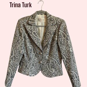 Trina Turk NWOT Vintage Paisley Jacket Size 10 Grey Silver Never Worn